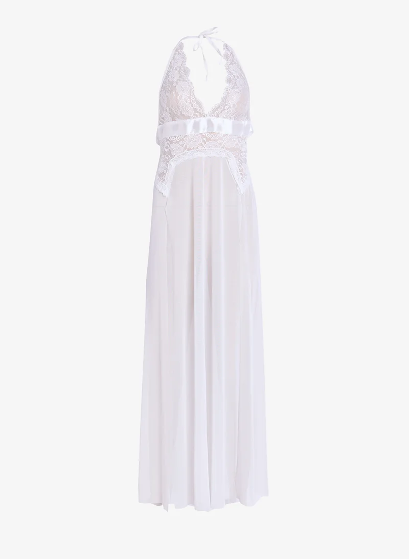 ELLA Sheer Night Dress with Lace Trim